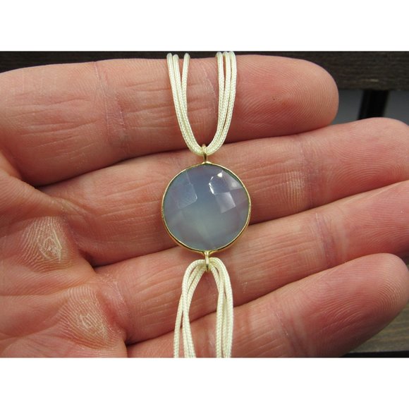 8 Inch Sterling Silver Cream White Cord Faux Stone Bracelet - Picture 1 of 5